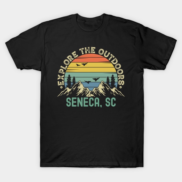 Seneca, South Carolina - Explore The Outdoors - Seneca, SC Colorful Vintage Sunset T-Shirt by Feel Good Clothing Co.